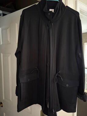 CAbi Black Utility Jacket with Drawstring Waist and Front Flap Pockets
